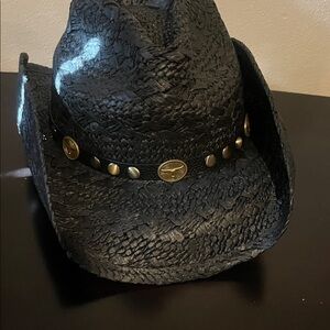 Black Straw Cowboy Hat with Gold Accents
